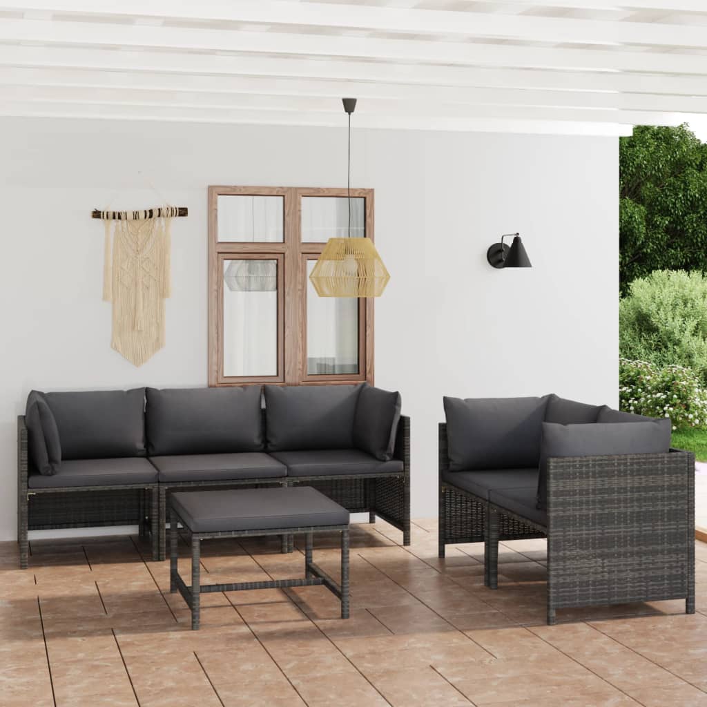 Set mobilier de grădină cu perne, 6 piese, gri, poliratan GartenMobel Dekor