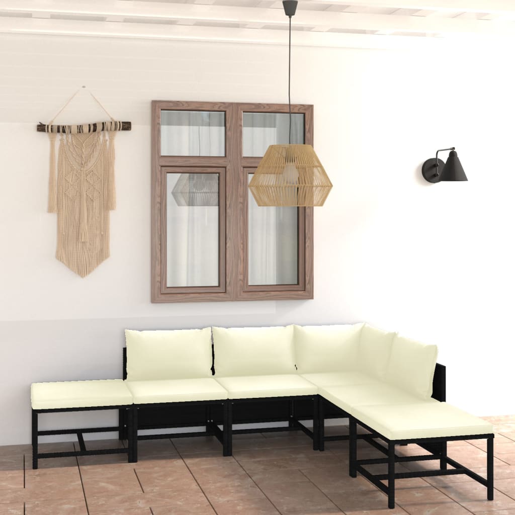 Set mobilier de grădină cu perne, 6 piese, negru, poliratan GartenMobel Dekor