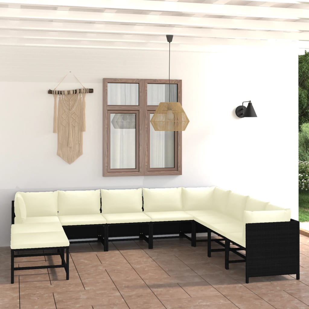 Set mobilier de grădină cu perne, 9 piese, negru, poliratan GartenMobel Dekor