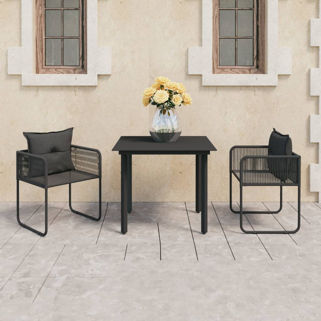 Set mobilier de masă pentru grădină, 3 piese, negru, ratan PVC GartenMobel Dekor