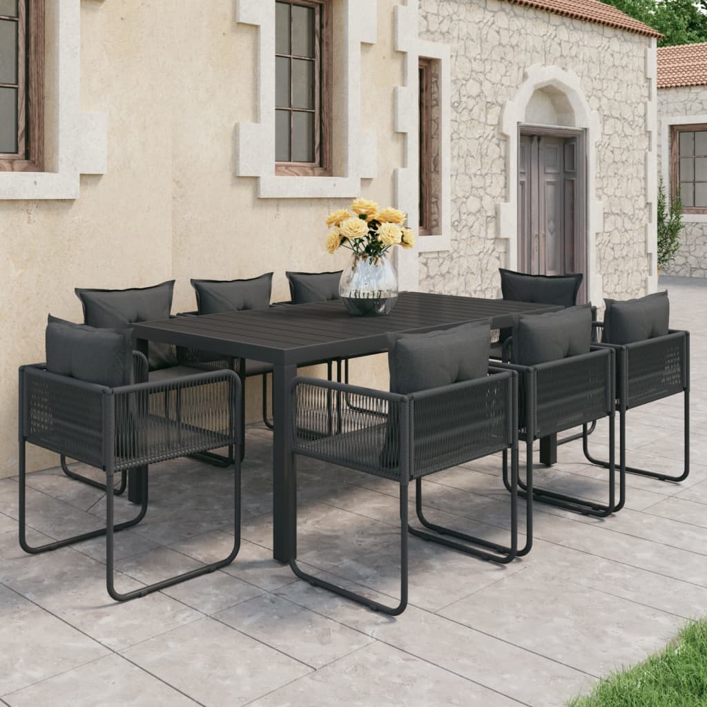 Set mobilier de masă, 9 piese, negru, ratan PVC GartenMobel Dekor