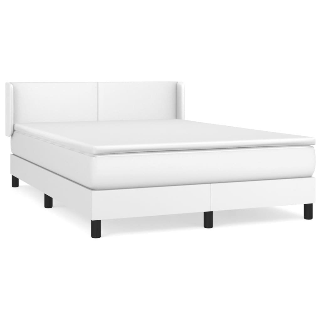 Pat box spring cu saltea, alb, 140x190 cm, piele ecologică GartenMobel Dekor