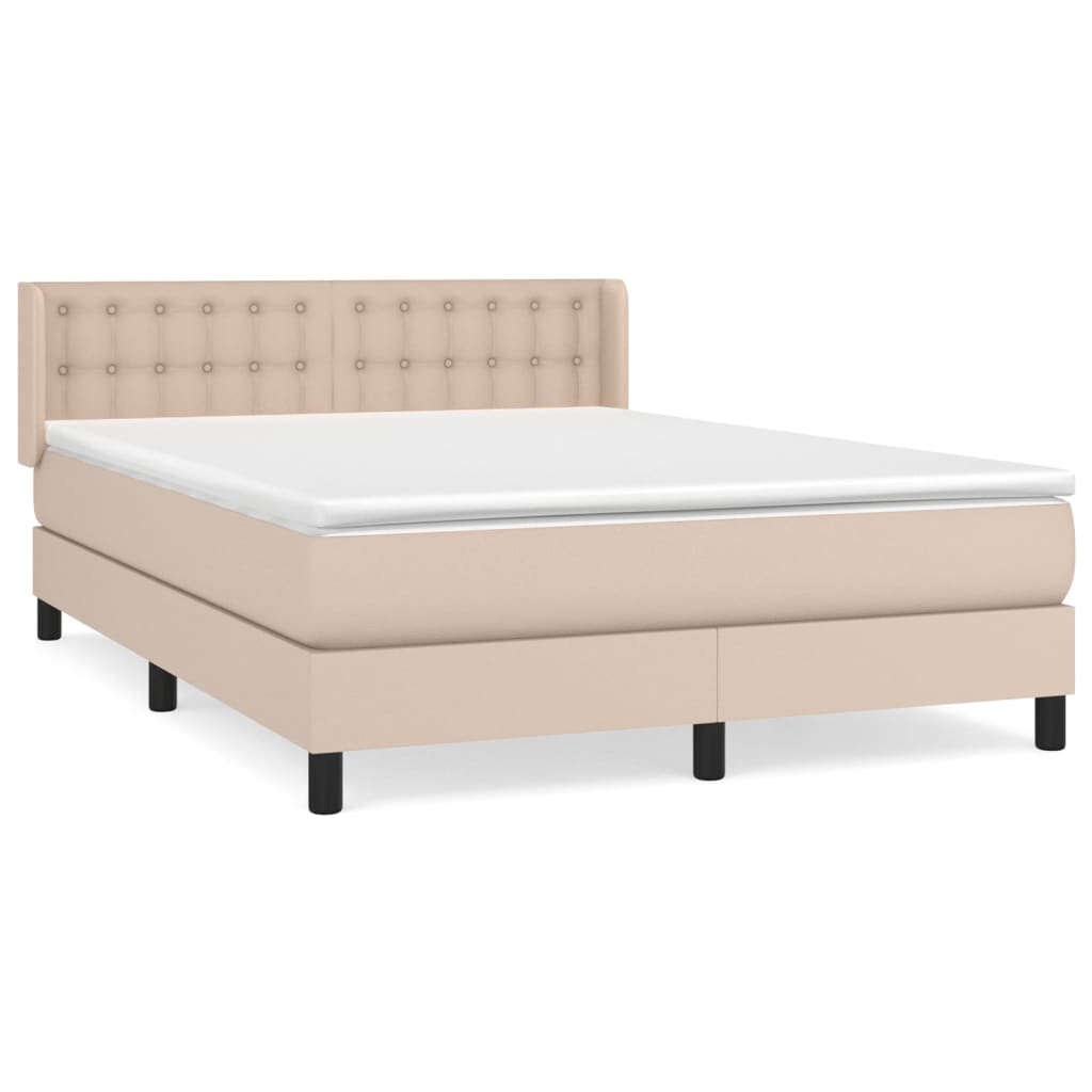 Pat box spring cu saltea, cappuccino, 140x190cm piele ecologică GartenMobel Dekor