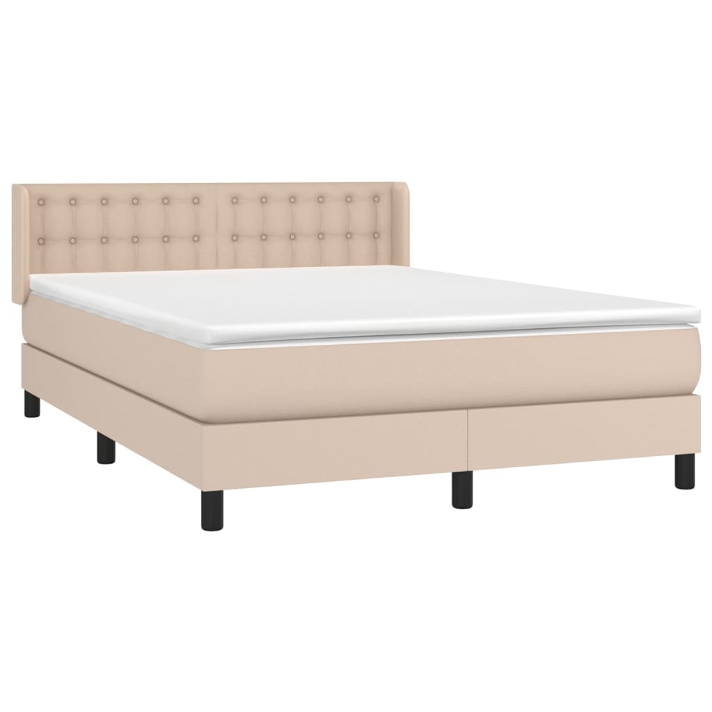 Pat box spring cu saltea, cappuccino, 140x190cm piele ecologică GartenMobel Dekor