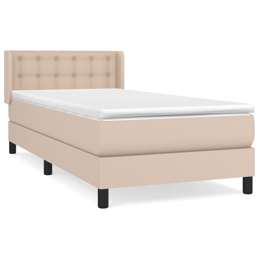 Pat box spring cu saltea, cappuccino, 90x190 cm piele ecologică GartenMobel Dekor