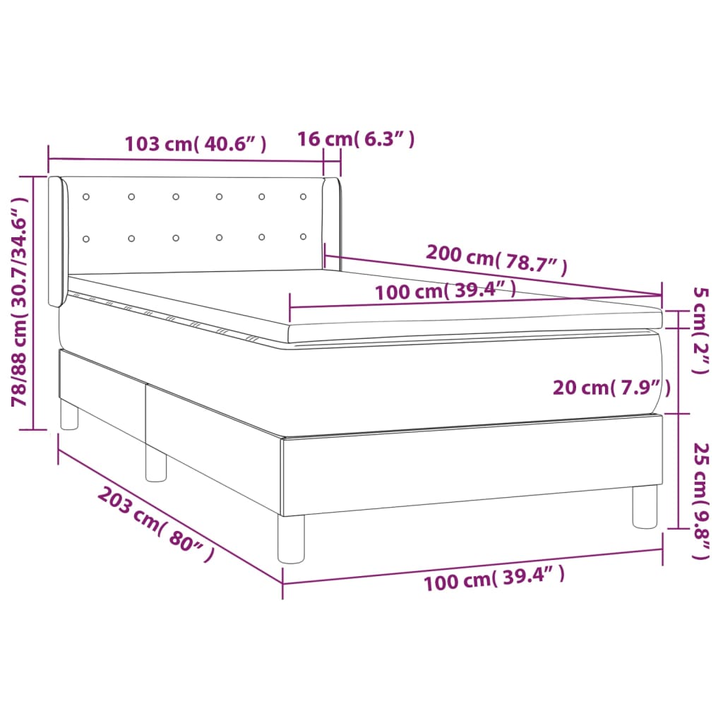 Pat box spring cu saltea, crem, 100x200 cm, piele ecologică GartenMobel Dekor