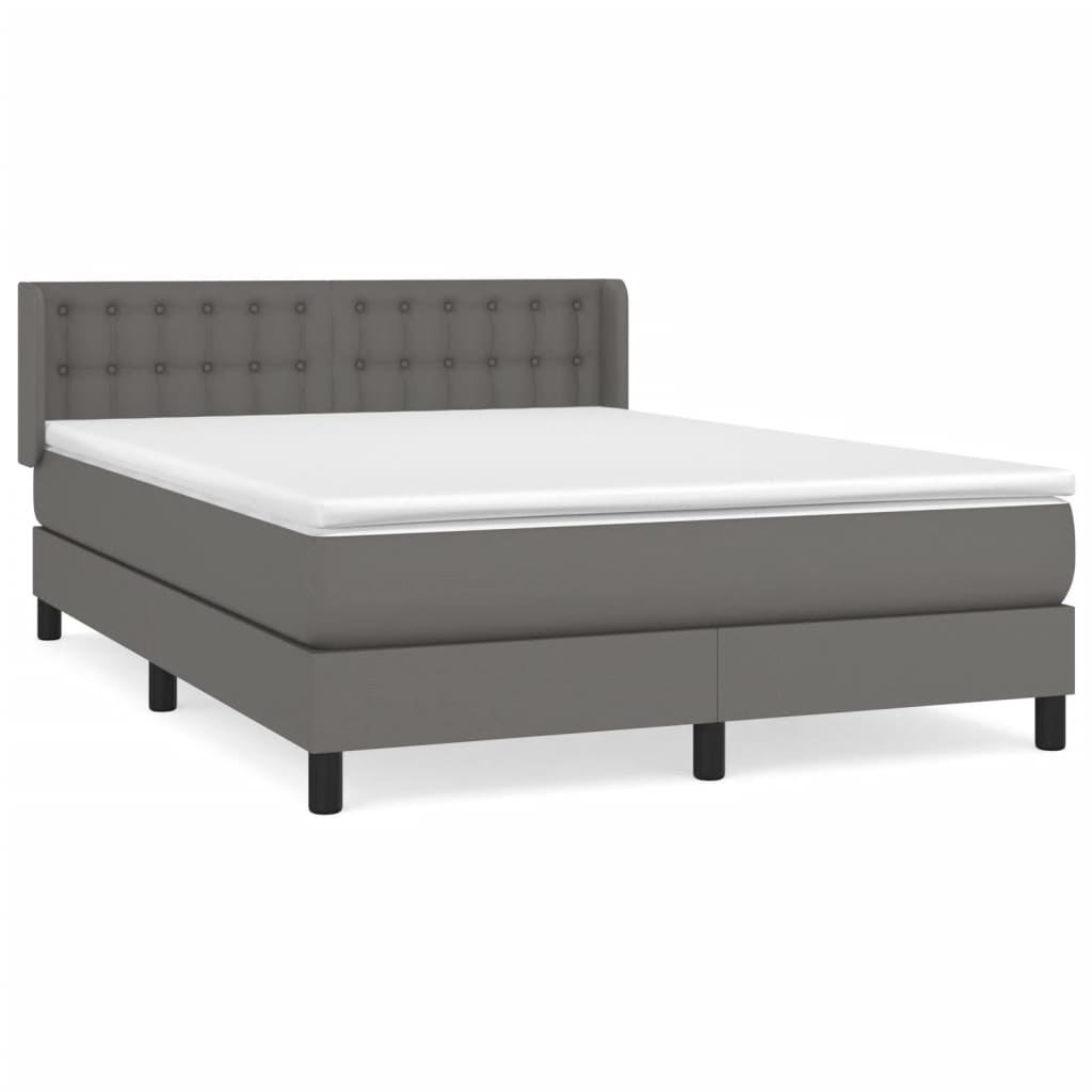 Pat box spring cu saltea, gri, 140x190 cm, piele ecologică GartenMobel Dekor