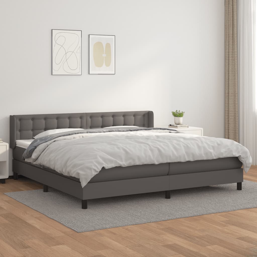 Pat box spring cu saltea, gri, 200x200 cm, piele ecologică GartenMobel Dekor