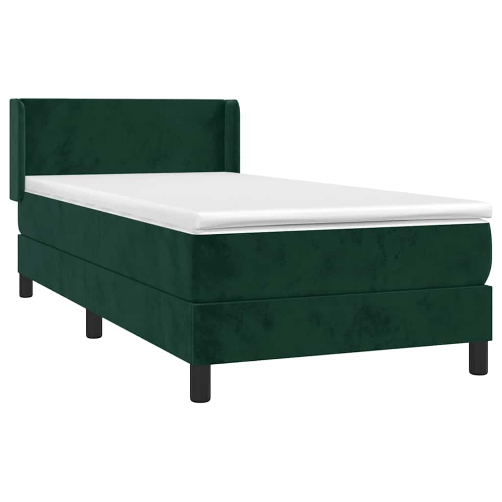 Pat box spring cu saltea, verde închis, 100x200 cm, catifea GartenMobel Dekor