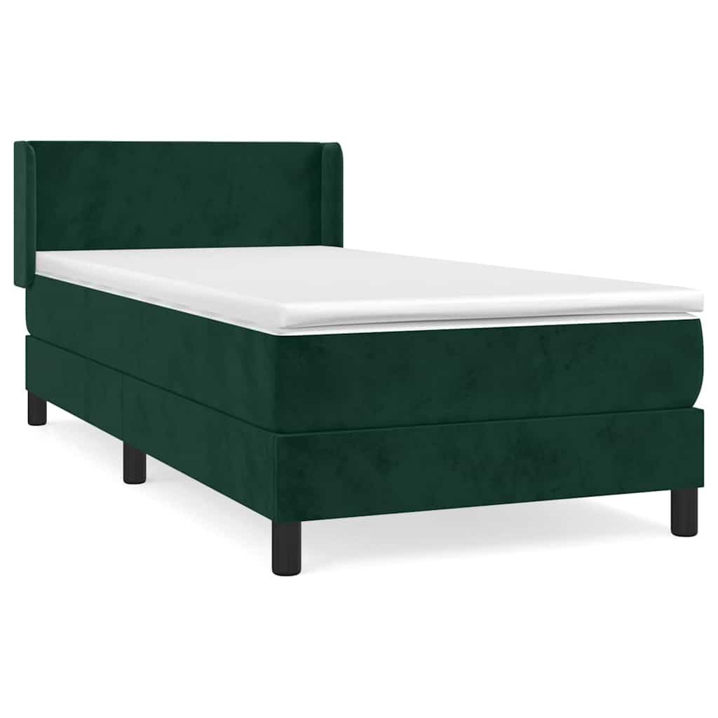 Pat box spring cu saltea, verde închis, 90x200 cm, catifea GartenMobel Dekor