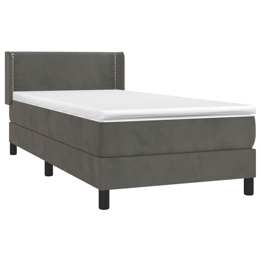 Pat box spring cu saltea, gri închis, 100x200 cm, catifea GartenMobel Dekor
