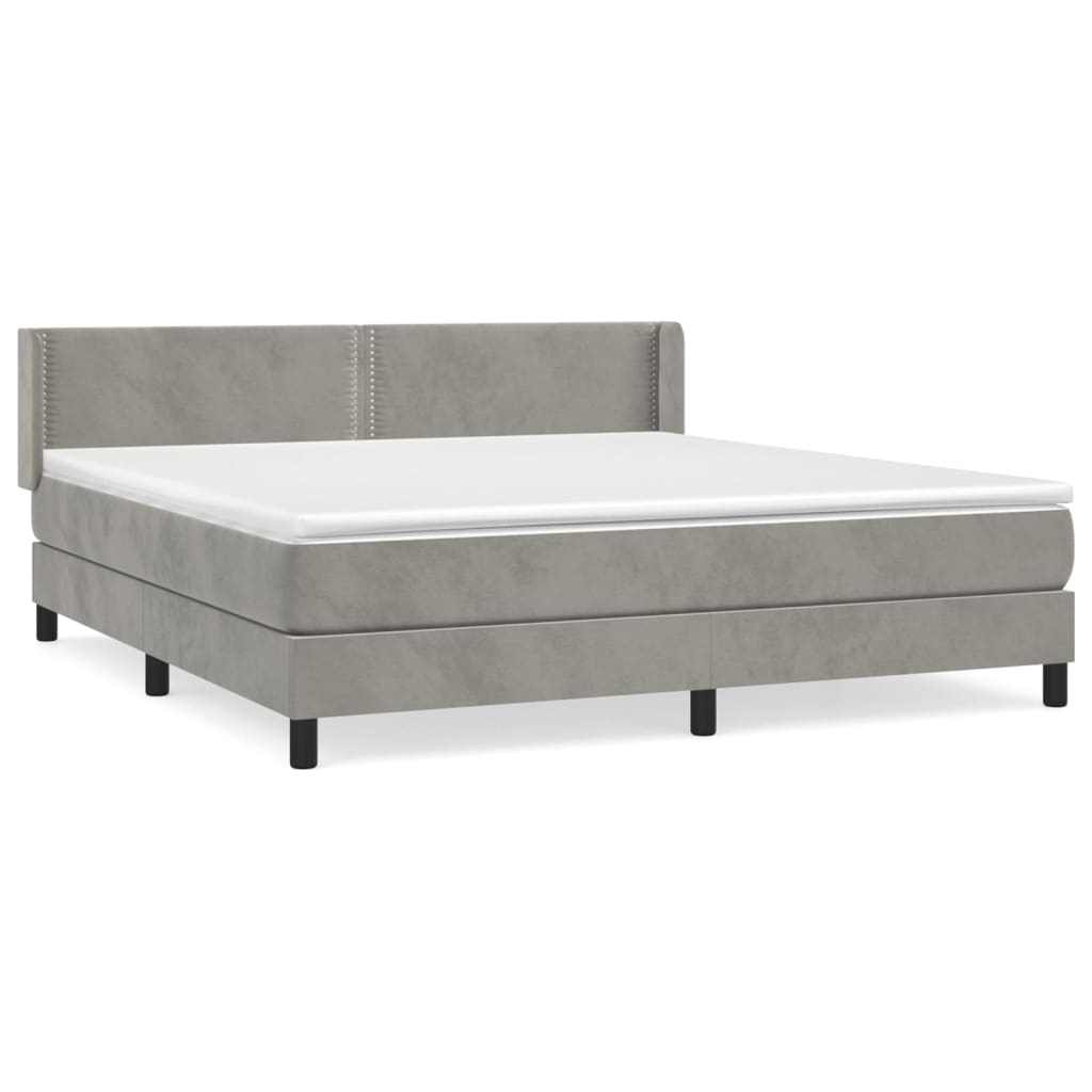 Pat box spring cu saltea, gri deschis, 160x200 cm, catifea GartenMobel Dekor