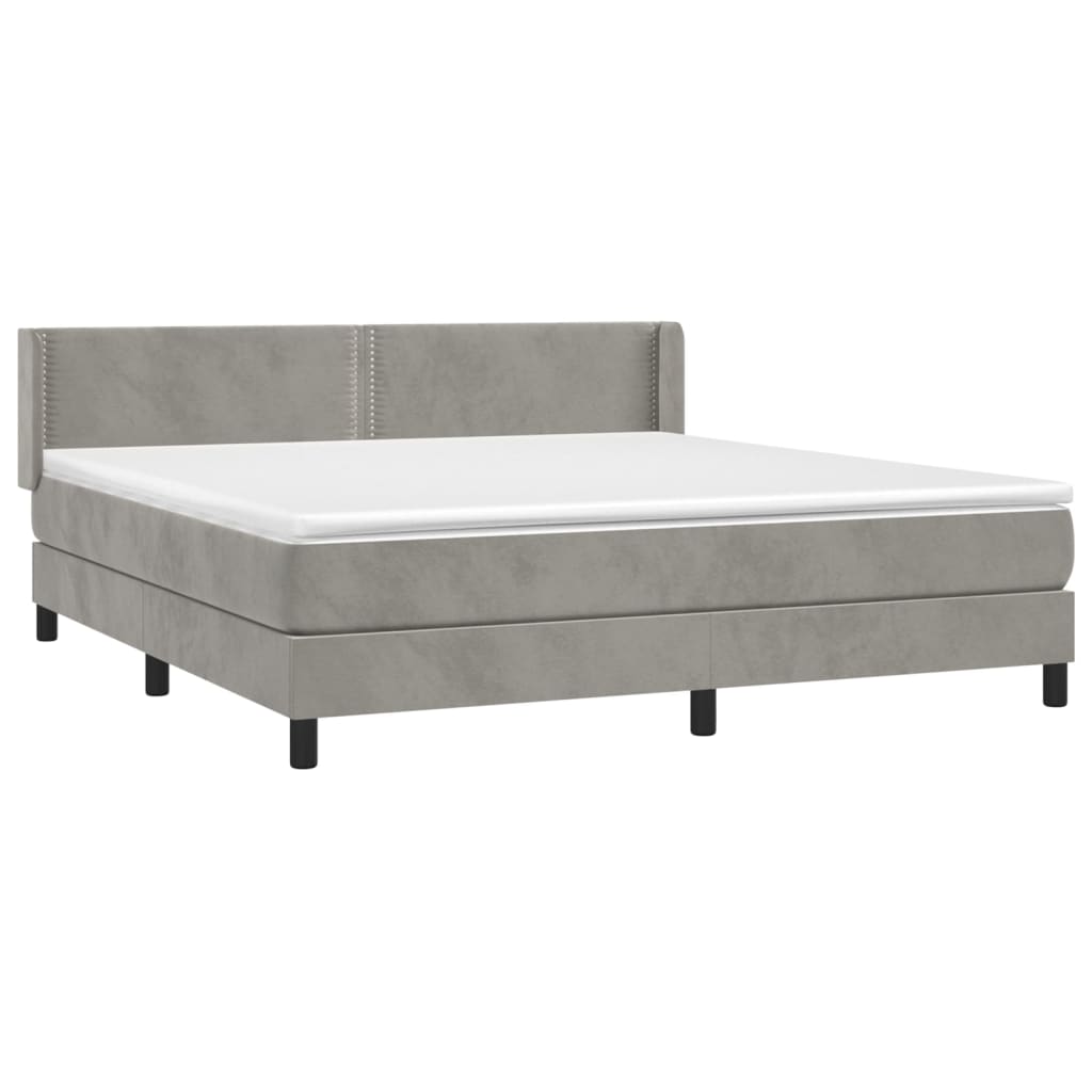 Pat box spring cu saltea, gri deschis, 160x200 cm, catifea GartenMobel Dekor