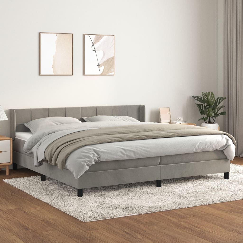 Pat box spring cu saltea, gri deschis, 200x200 cm, catifea GartenMobel Dekor