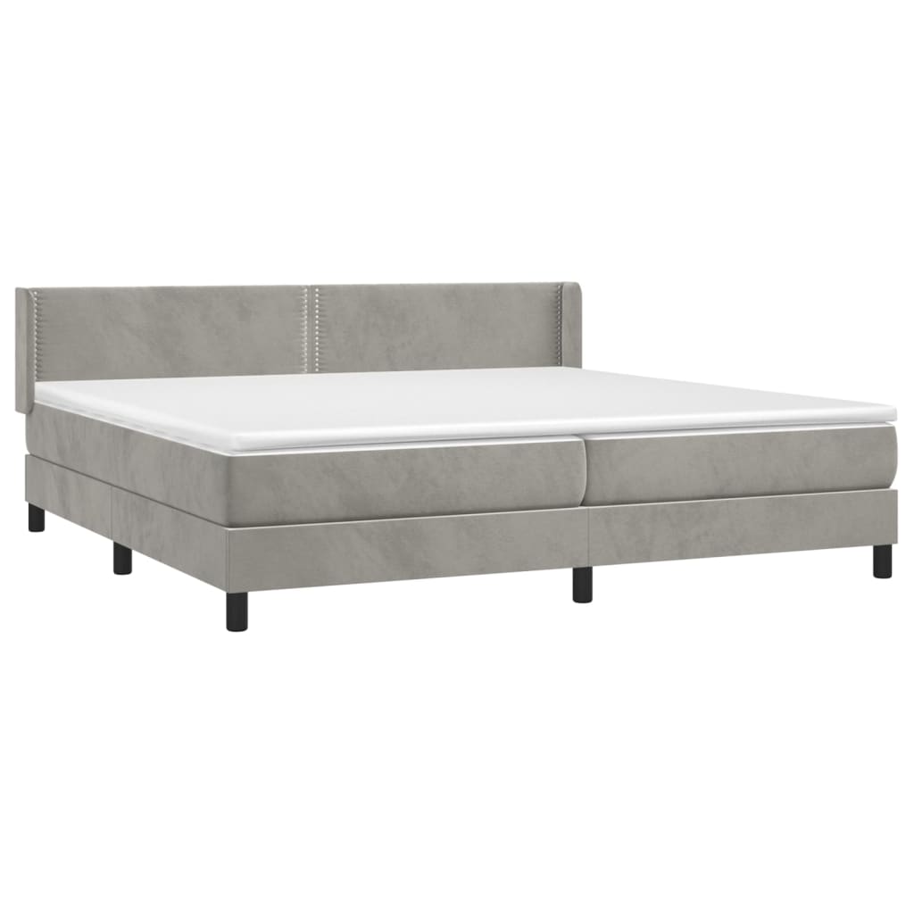 Pat box spring cu saltea, gri deschis, 200x200 cm, catifea GartenMobel Dekor