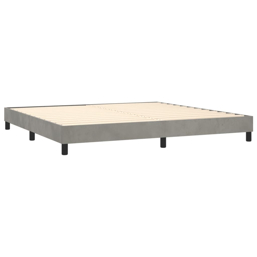 Pat box spring cu saltea, gri deschis, 200x200 cm, catifea GartenMobel Dekor