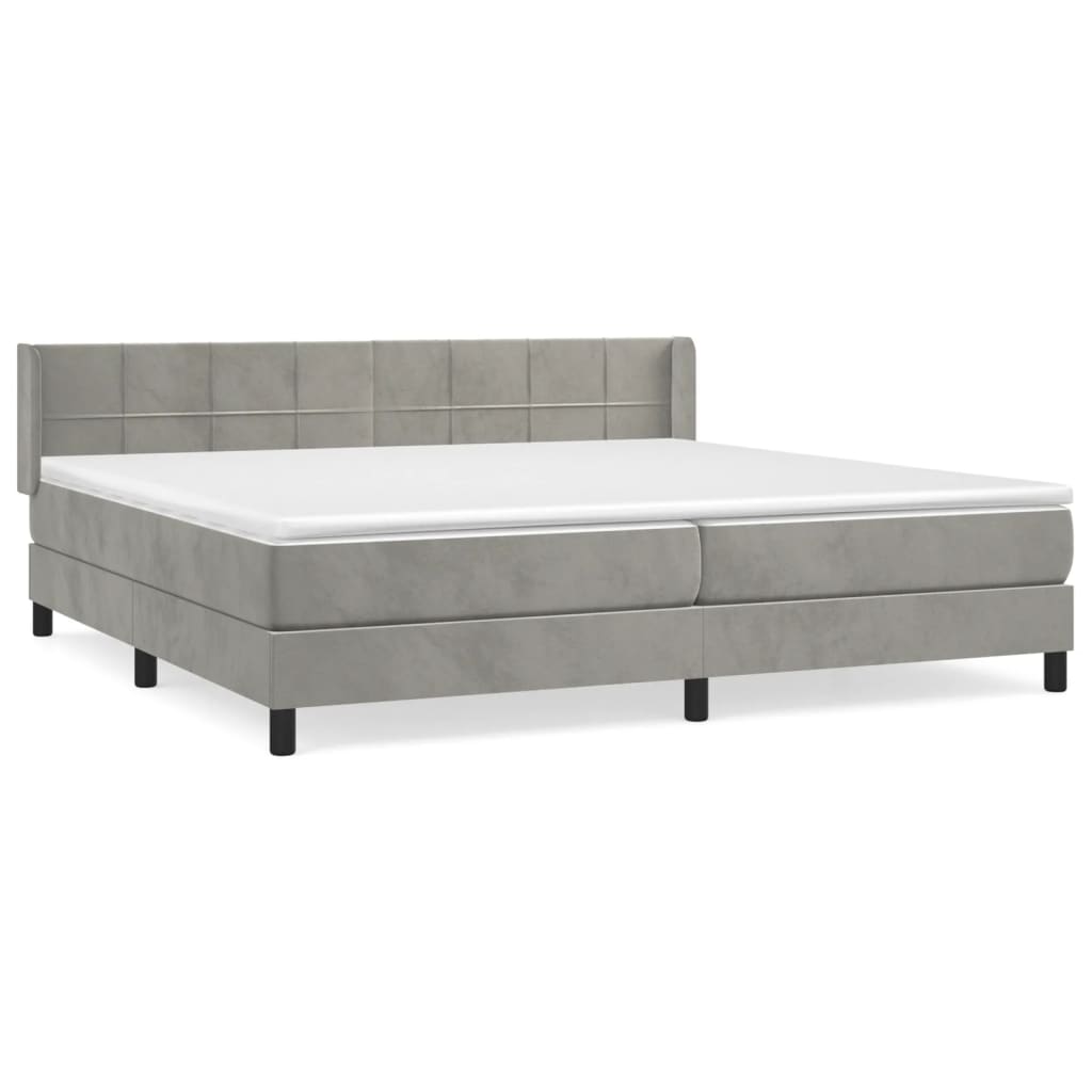 Pat box spring cu saltea, gri deschis, 200x200 cm, catifea GartenMobel Dekor
