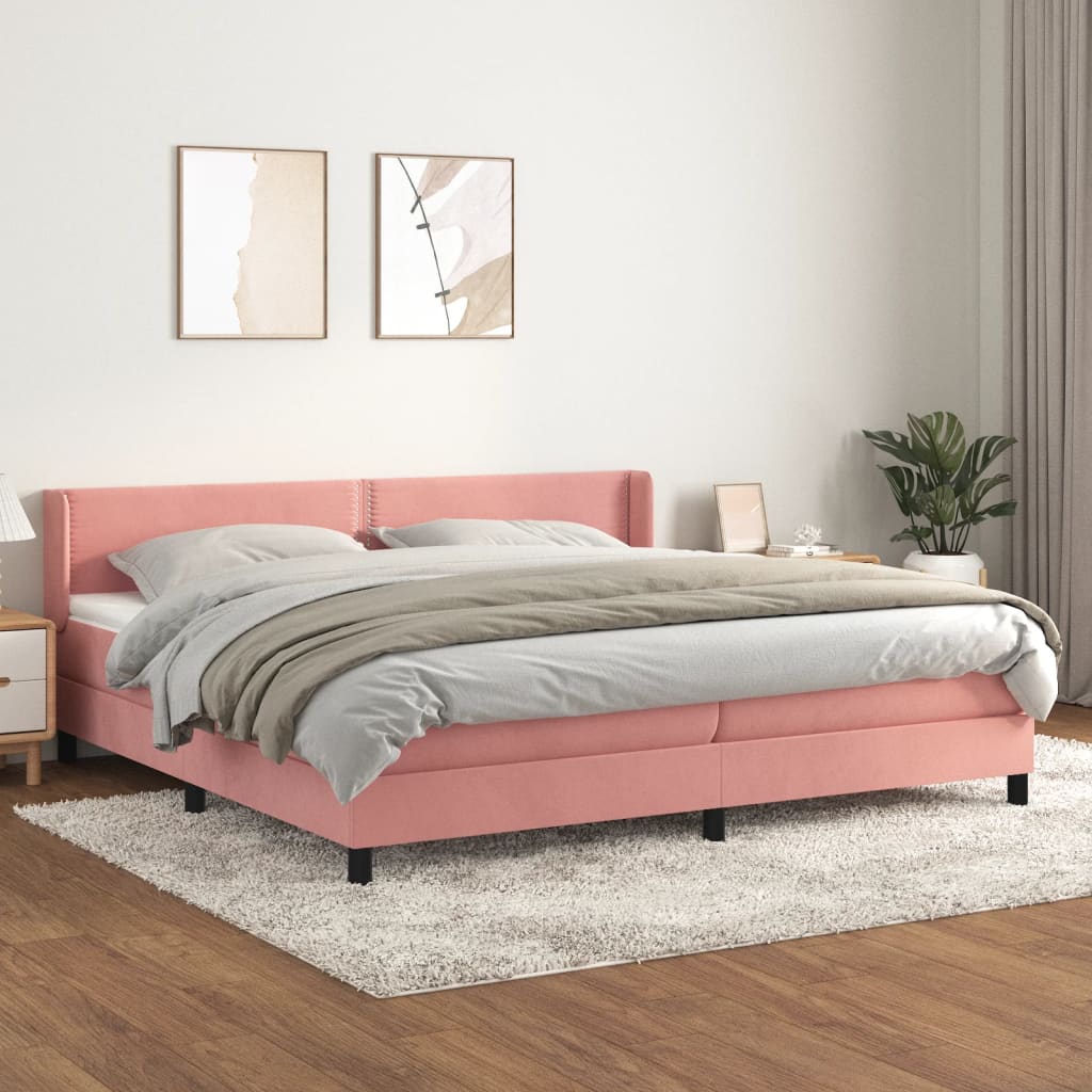 Pat box spring cu saltea, roz, 200x200 cm, catifea GartenMobel Dekor