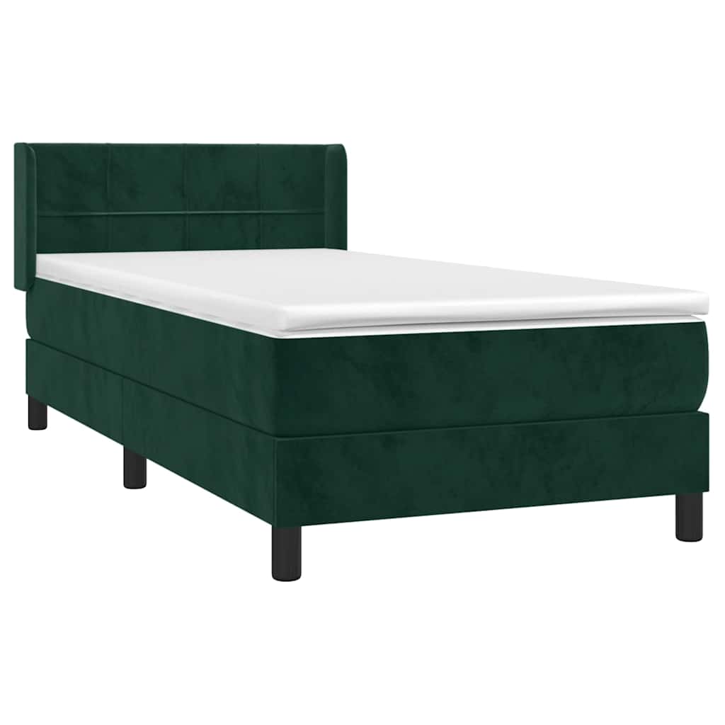 Pat box spring cu saltea, verde închis, 100x200 cm, catifea GartenMobel Dekor