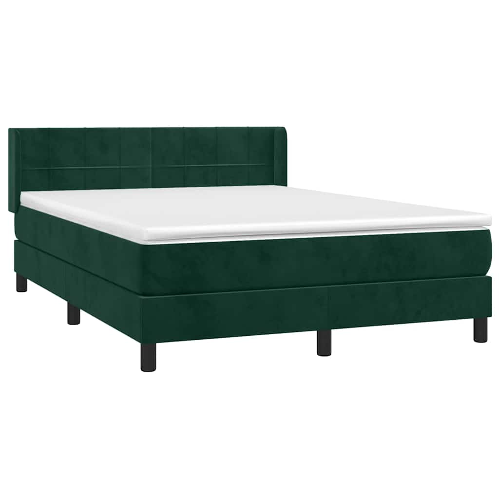 Pat box spring cu saltea, verde închis, 140x190 cm, catifea GartenMobel Dekor