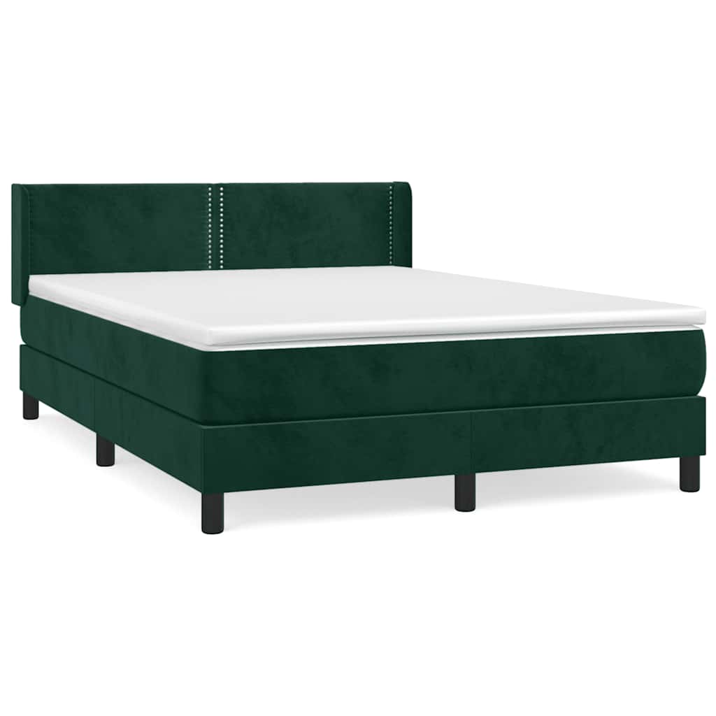 Pat box spring cu saltea, verde închis, 140x190 cm, catifea GartenMobel Dekor