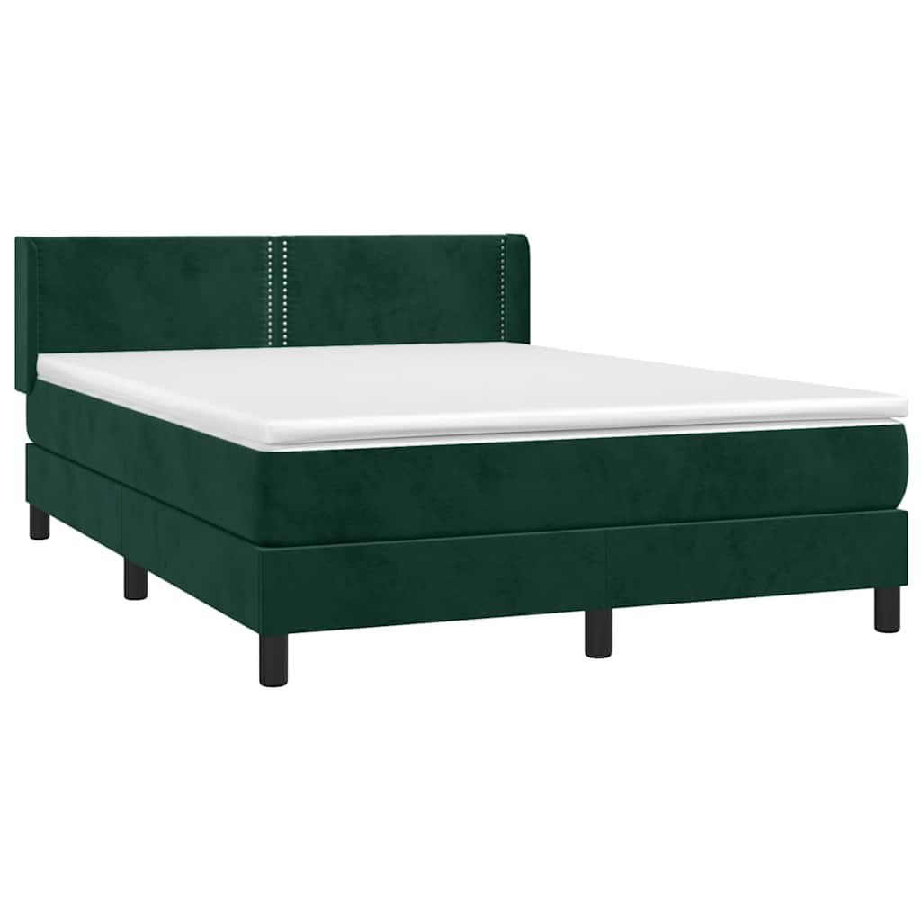 Pat box spring cu saltea, verde închis, 140x190 cm, catifea GartenMobel Dekor