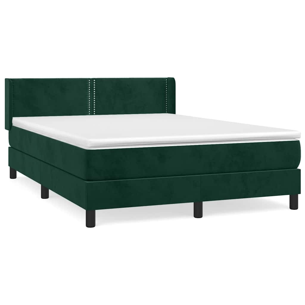 Pat box spring cu saltea, verde închis, 140x200 cm, catifea GartenMobel Dekor