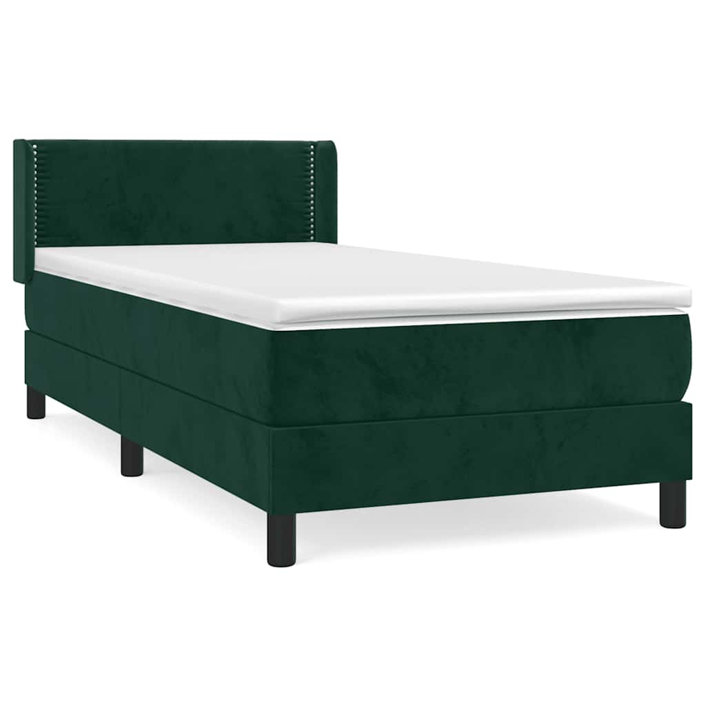 Pat box spring cu saltea, verde închis, 80x200 cm, catifea GartenMobel Dekor