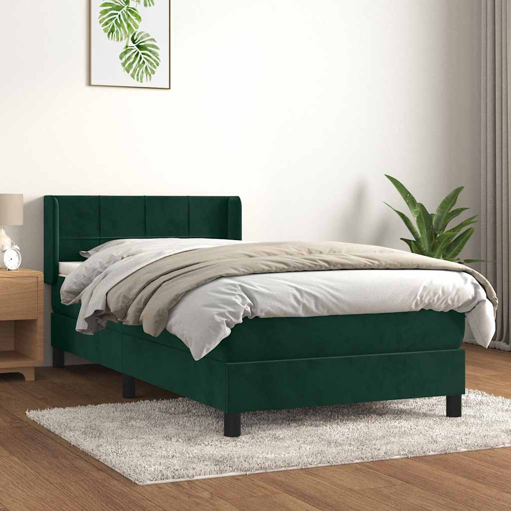 Pat box spring cu saltea, verde închis, 90x190 cm, catifea GartenMobel Dekor