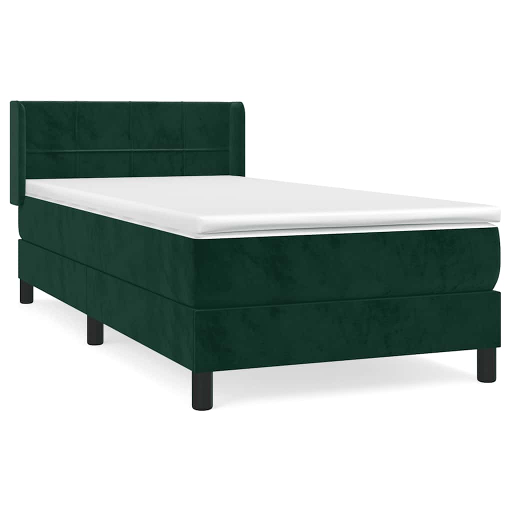 Pat box spring cu saltea, verde închis, 90x190 cm, catifea GartenMobel Dekor