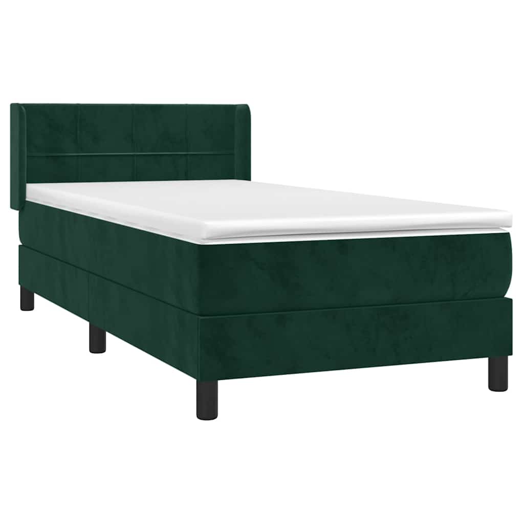 Pat box spring cu saltea, verde închis, 90x190 cm, catifea GartenMobel Dekor