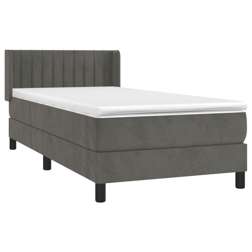 Pat box spring cu saltea, gri închis, 90x190 cm, catifea GartenMobel Dekor