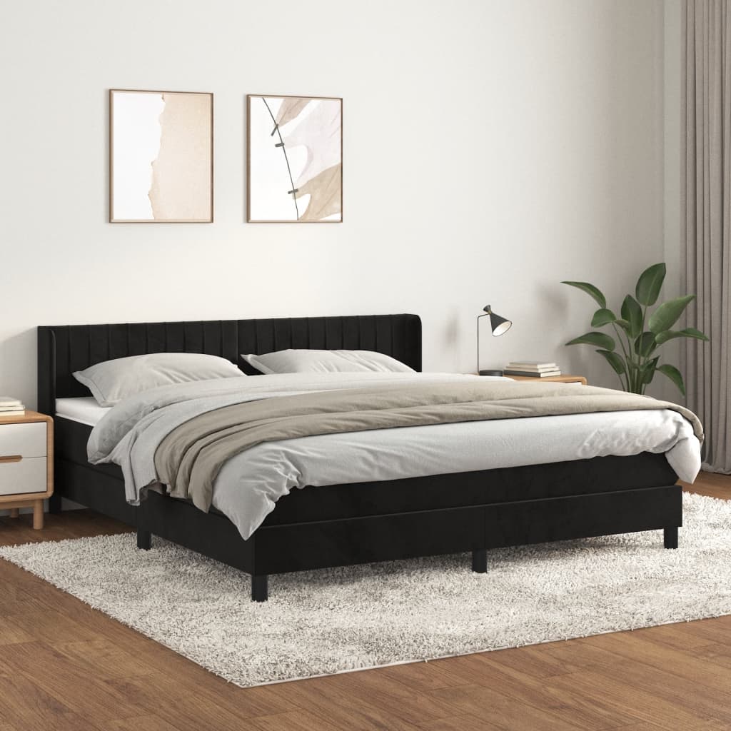 Pat box spring cu saltea, negru, 160x200 cm, catifea GartenMobel Dekor