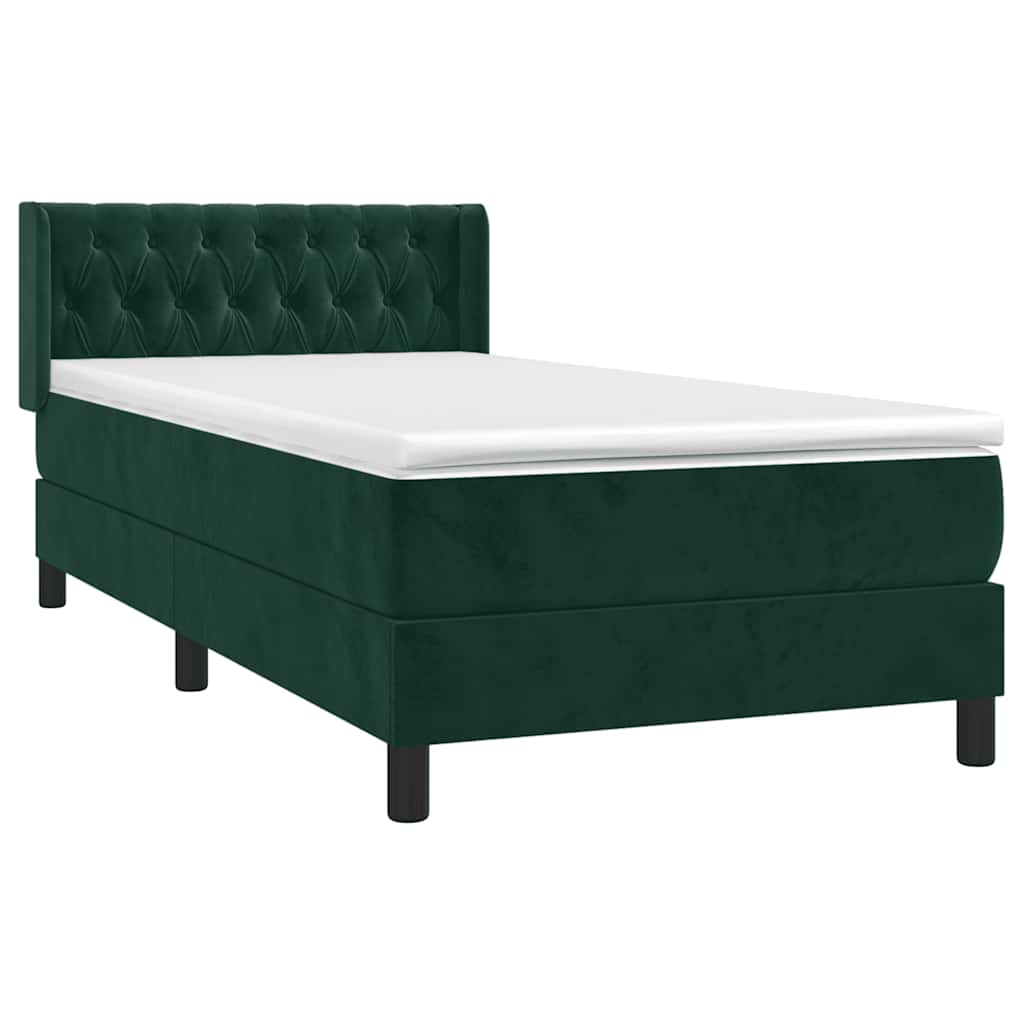 Pat box spring cu saltea, verde închis, 100x200 cm, catifea GartenMobel Dekor