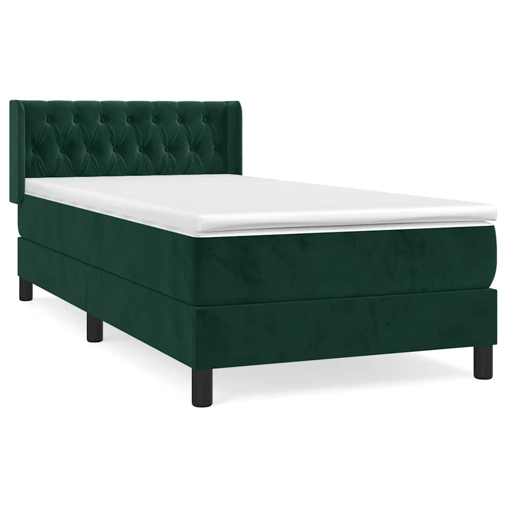 Pat box spring cu saltea, verde închis, 100x200 cm, catifea GartenMobel Dekor