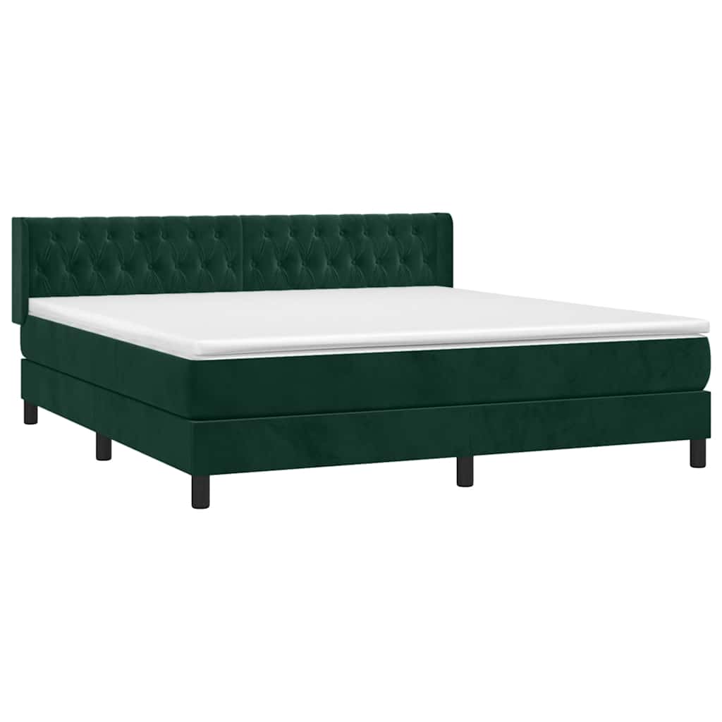 Pat box spring cu saltea, verde închis, 160x200 cm, catifea GartenMobel Dekor