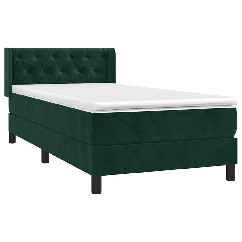 Pat box spring cu saltea, verde închis, 80x200 cm, catifea GartenMobel Dekor