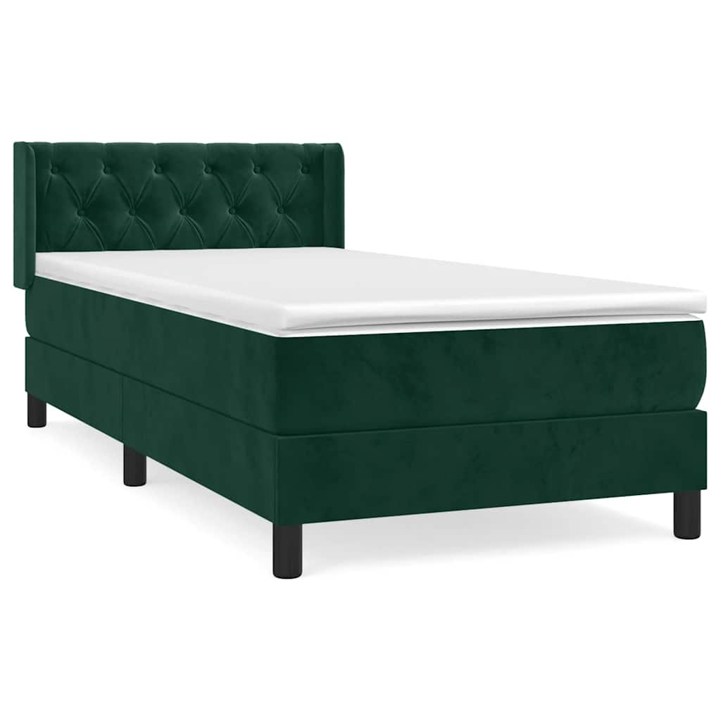 Pat box spring cu saltea, verde închis, 80x200 cm, catifea GartenMobel Dekor
