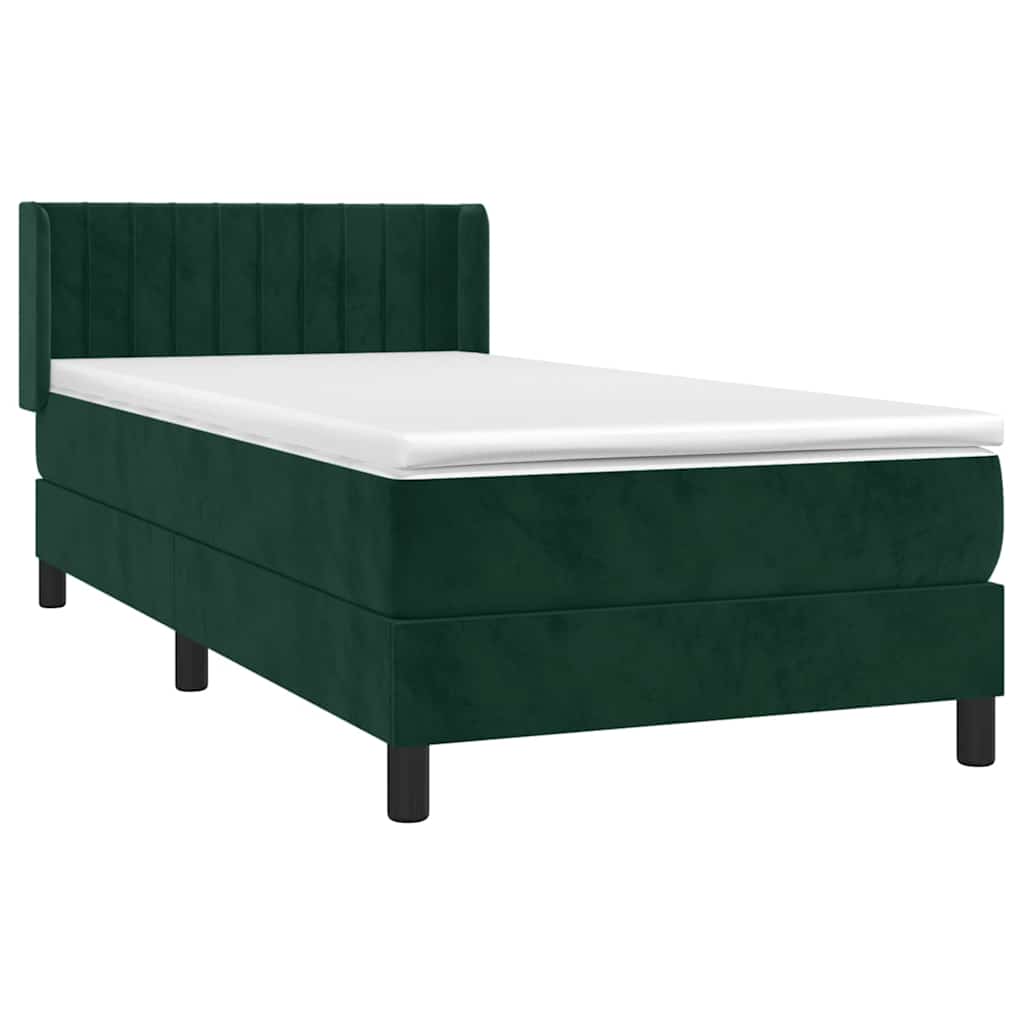 Pat box spring cu saltea, verde închis, 80x200 cm, catifea GartenMobel Dekor