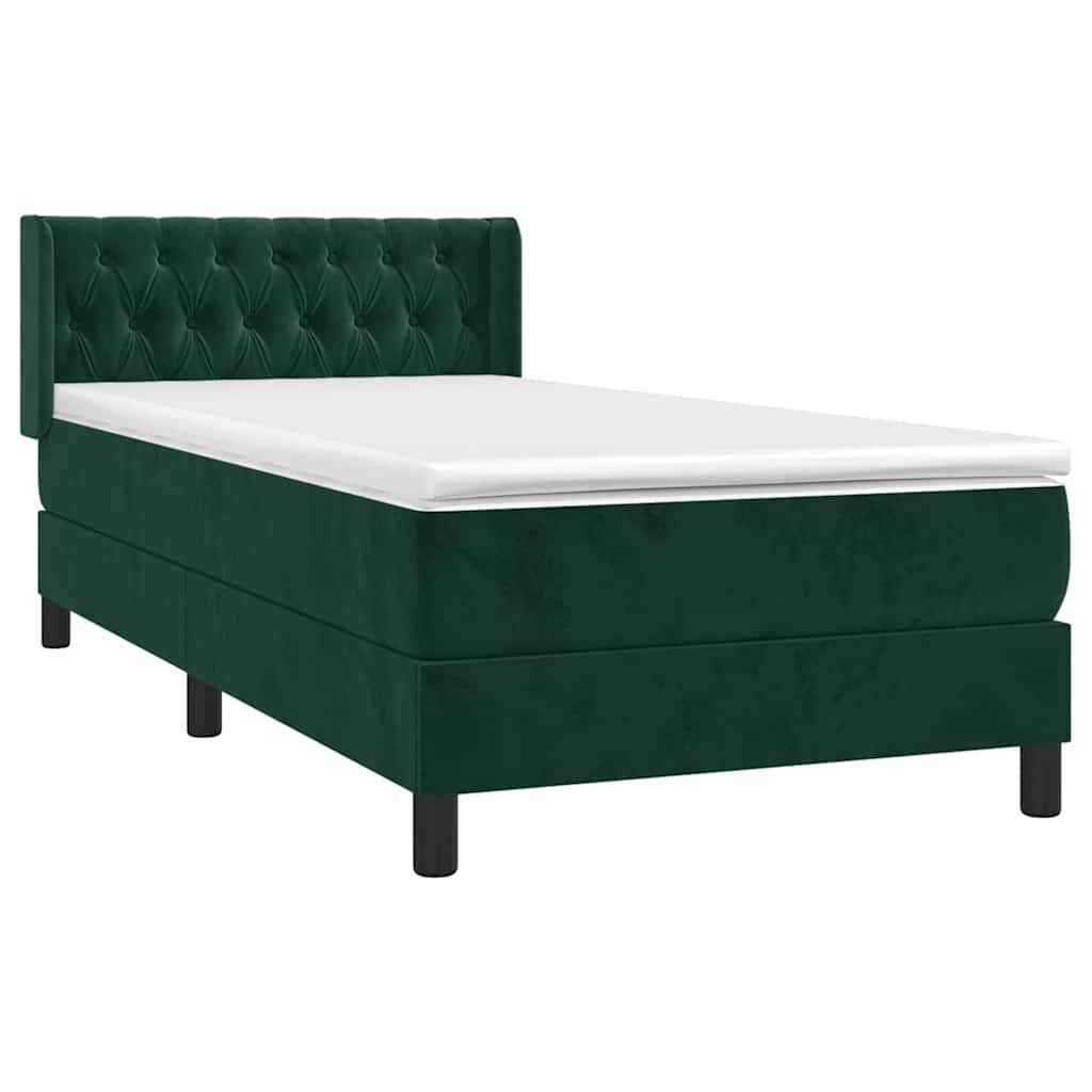 Pat box spring cu saltea, verde închis, 90x190 cm, catifea GartenMobel Dekor