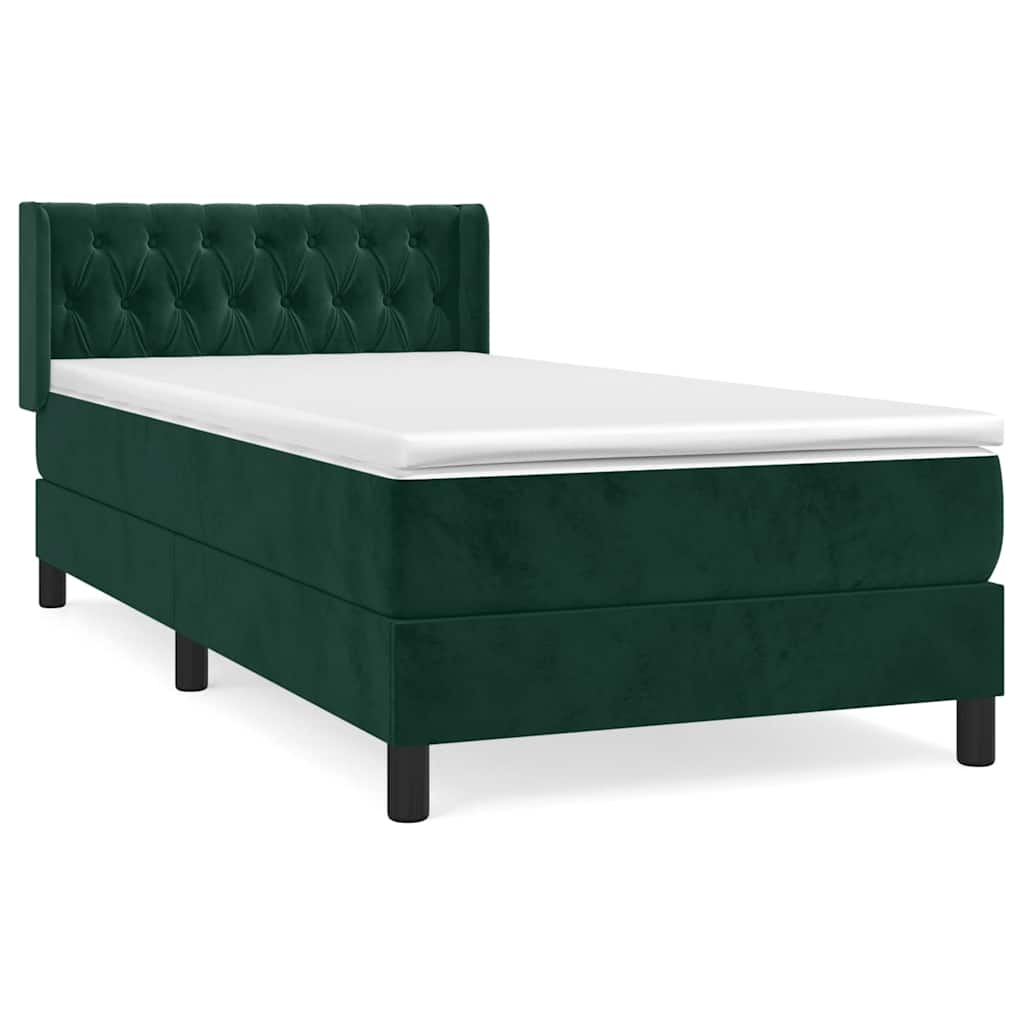 Pat box spring cu saltea, verde închis, 90x190 cm, catifea GartenMobel Dekor
