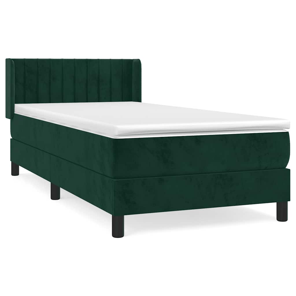 Pat box spring cu saltea, verde închis, 90x200 cm, catifea GartenMobel Dekor