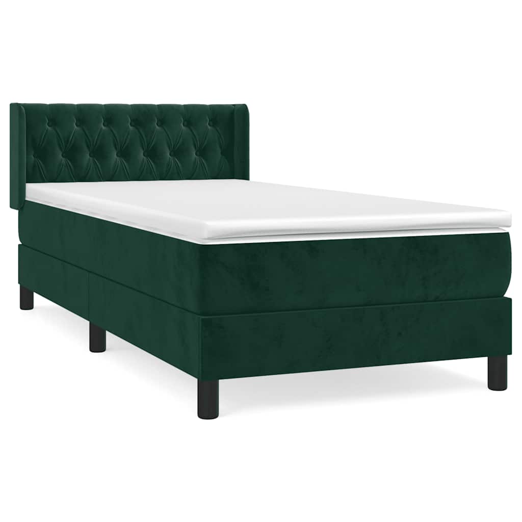 Pat box spring cu saltea, verde închis, 90x200 cm, catifea GartenMobel Dekor