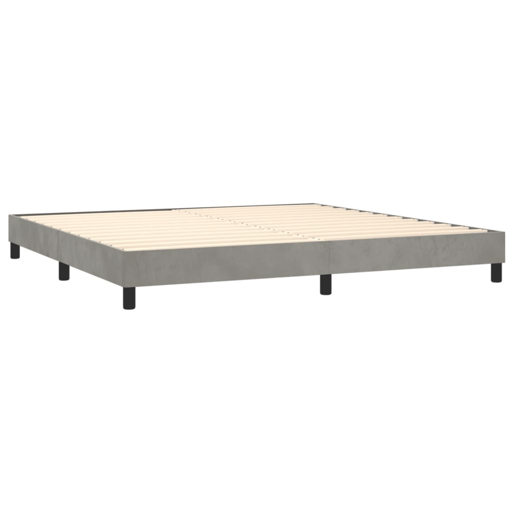 Pat box spring cu saltea, gri deschis, 200x200 cm, catifea GartenMobel Dekor