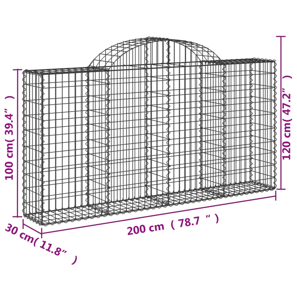 Coșuri gabion arcuite 40 buc, 200x30x100/120 cm fier galvanizat GartenMobel Dekor