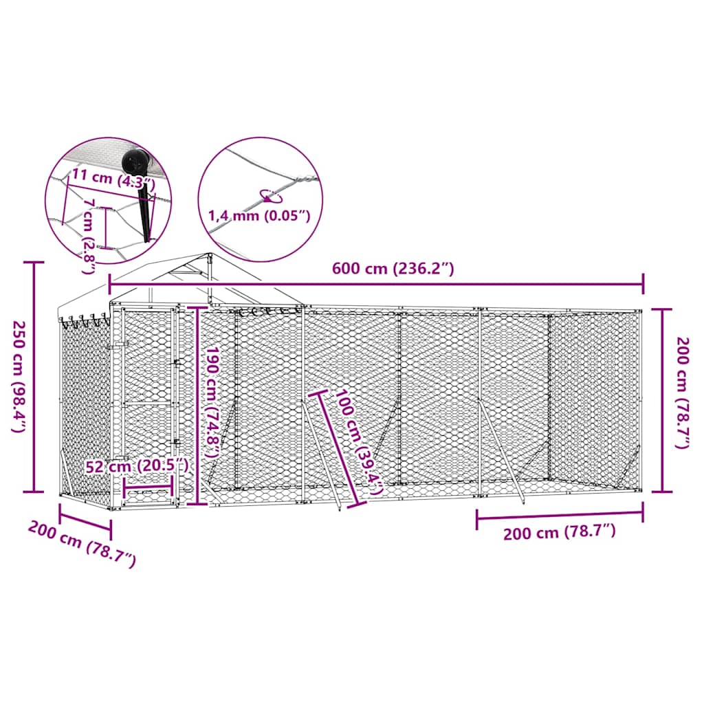 Padoc de exterior cu acoperiș argintiu 6x2x2,5m oțel galvanizat GartenMobel Dekor