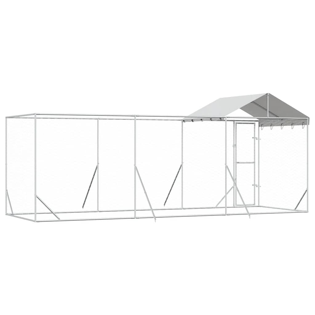 Padoc de exterior cu acoperiș argintiu 6x2x2,5m oțel galvanizat GartenMobel Dekor