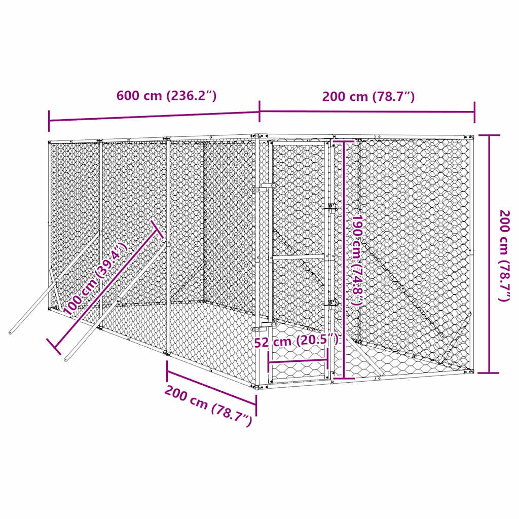 Padoc de exterior pentru câini argintiu 2x6x2 m oțel galvanizat GartenMobel Dekor