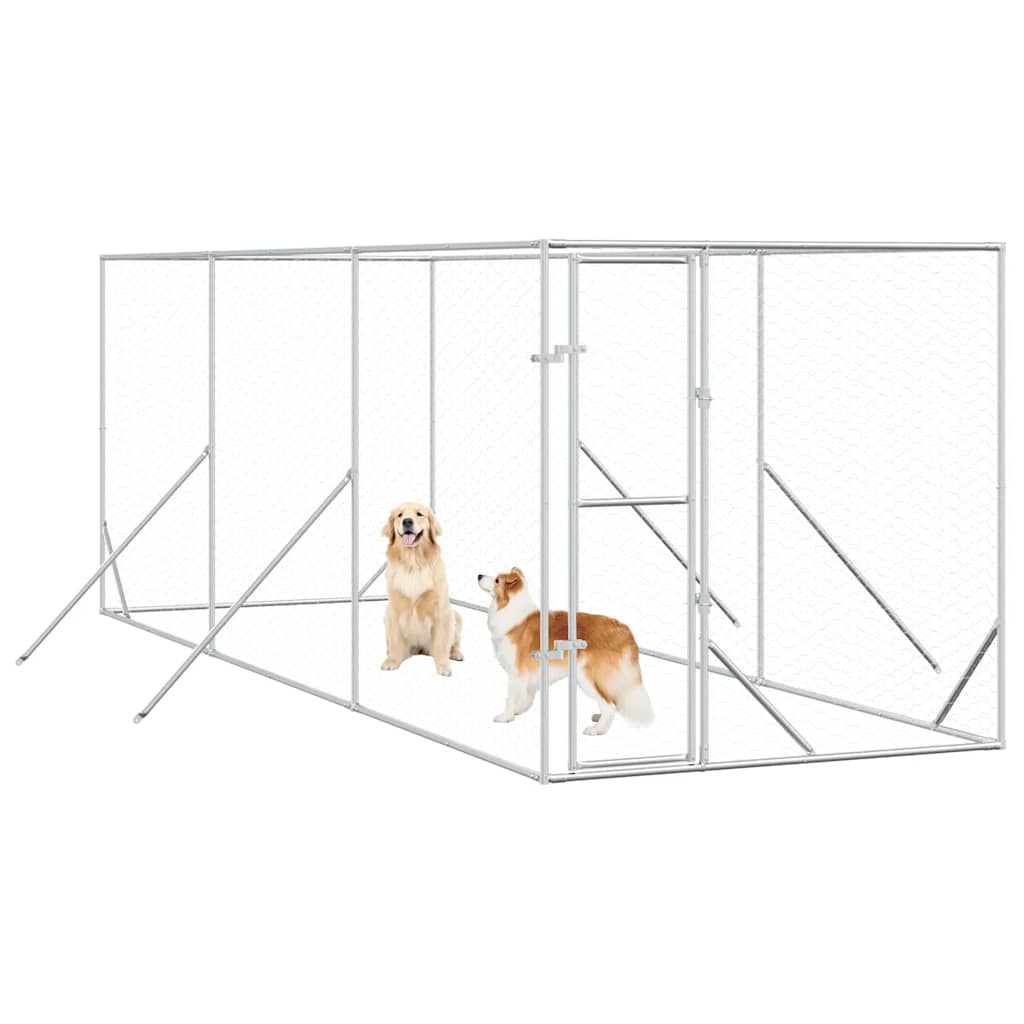 Padoc de exterior pentru câini argintiu 2x6x2 m oțel galvanizat GartenMobel Dekor