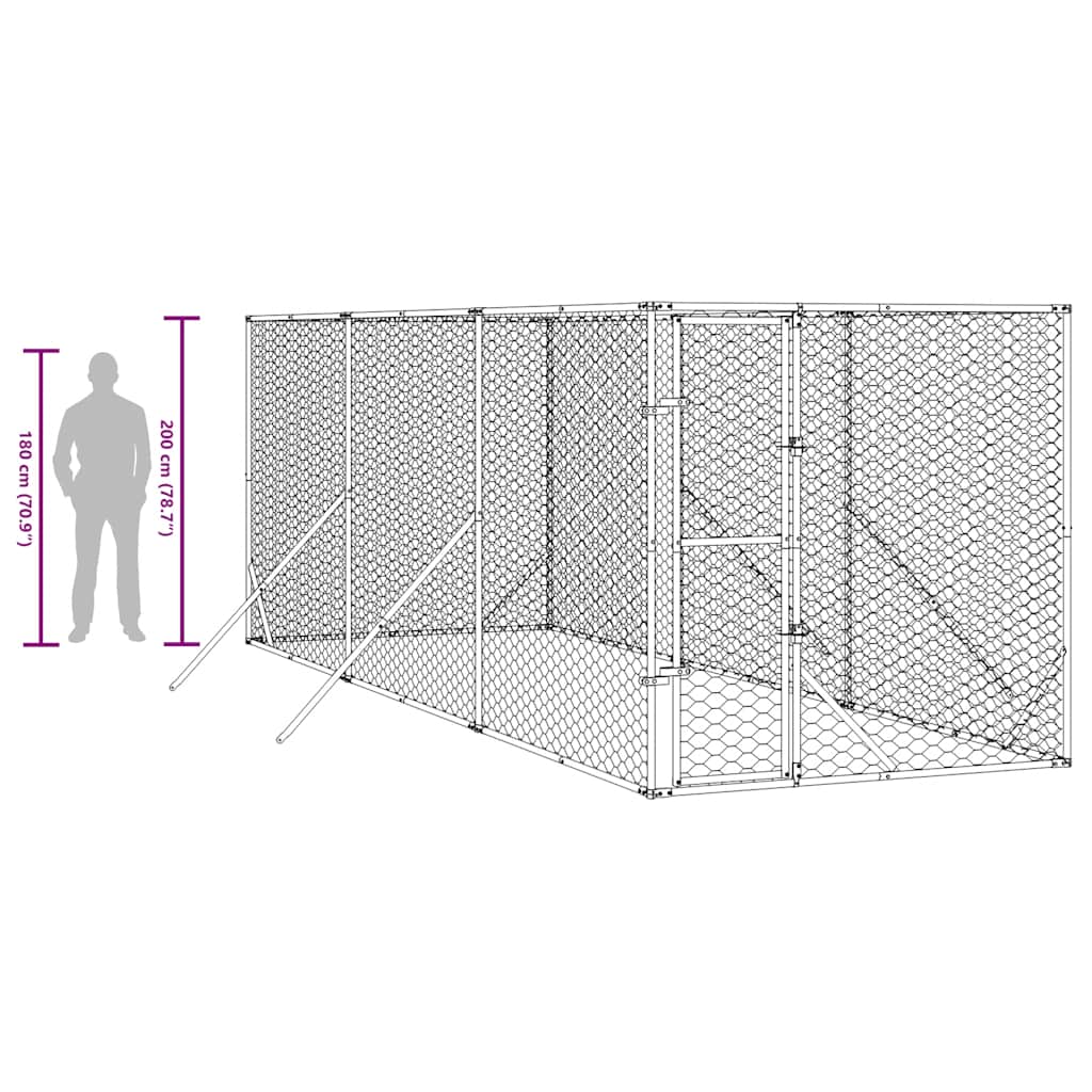 Padoc de exterior pentru câini argintiu 2x6x2 m oțel galvanizat GartenMobel Dekor